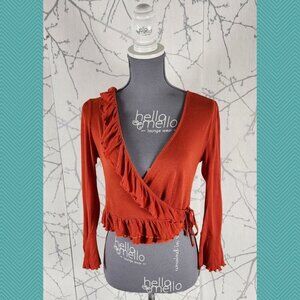 Urban Outfitters Rust Red Ruffle Wrap Crop Top
